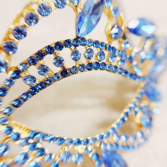 Gold masquerade mask, Blue crystal mask, Cosplay mask, Venetian mask, ball mask - Picture 6 of 8